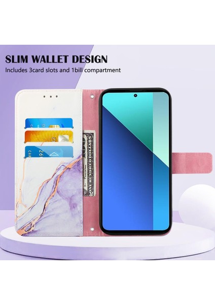 Xiaomi Redmi Için Not 13 4g Mermer Desen Kickstand Pu Deri Cüzdan (Yurt Dışından)