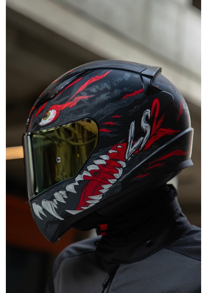 Rapıd 2 Kaıju Mat Siyah-Kırmızı-Beyaz Kask