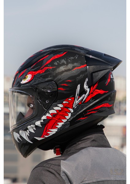 Rapıd 2 Race Kaıju Mat Siyah-Kırmızı-Beyaz Kask