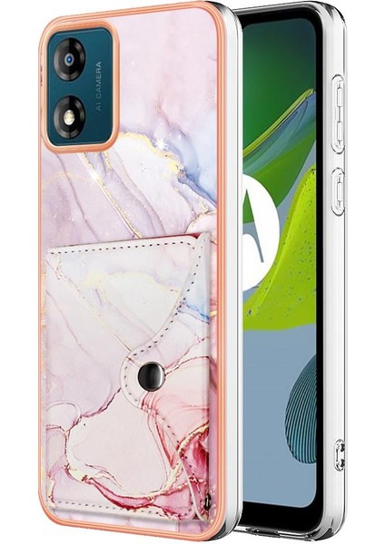Motorola Moto E13 Yumuşak Tpu Tampon Kart Yuvaları Mermer Ince Cüzdan (Yurt Dışından)