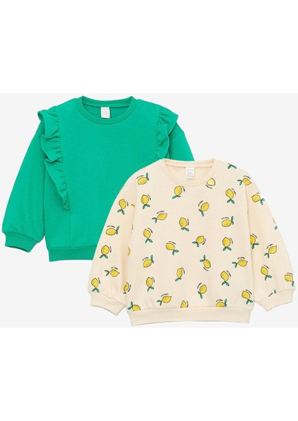 Lcw Baby Bisiklet Yaka Uzun Kollu Baskılı Kız Bebek Sweatshirt 2'li fiyatları