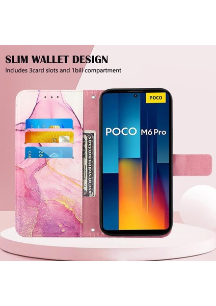 Xiaomi Poco M6 Pro 4g Pu Deri Kickstand Cüzdan Mermer Desen (Yurt Dışından)