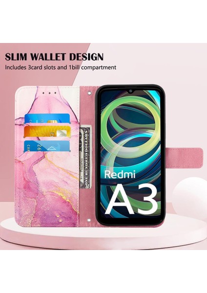 Xiaomi Redmi A3 Mermer Desen Cüzdan Kickstand Pu Deri Kılıf (Yurt Dışından) indirimleri