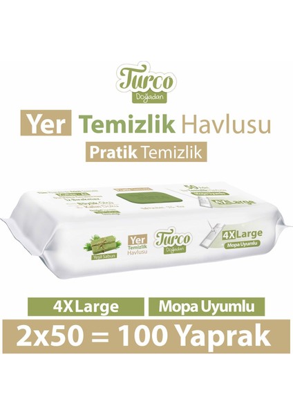 Baby Turco Turco Doğadan Yer Temizlik Havlusu Yeşil Sabun 2X50(100 Yaprak)