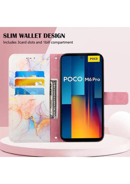 Xiaomi Poco M6 Pro 4g Pu Deri Kickstand Cüzdan Mermer Desen (Yurt Dışından)