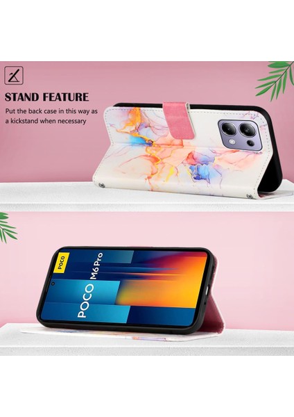 Xiaomi Poco M6 Pro 4g Pu Deri Kickstand Cüzdan Mermer Desen (Yurt Dışından)