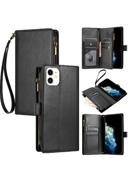 Iphone 12 Için Kılıf Mini Çanta Kapak Pu Deri Folio Kapak Cüzdan Fermuar (Yurt Dışından)