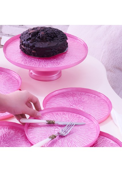 Teo 7 Parça Standlı Pasta / Tatlı Seti Pembe