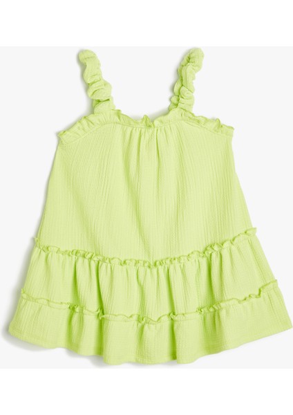 Askılı Elbise Fırfırlı Detaylı Katlı