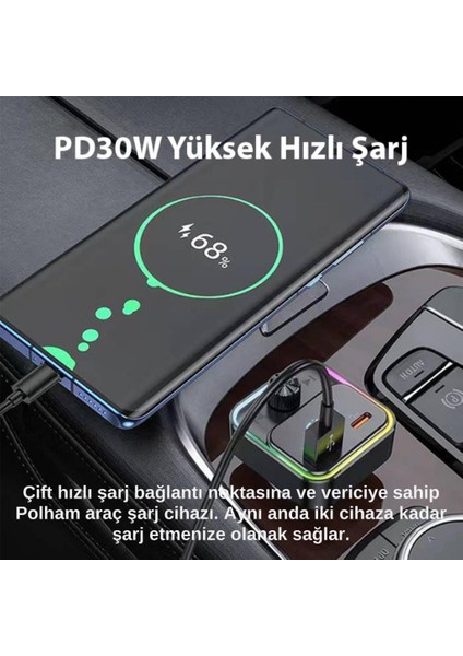 2in1 30W Araç Çakmaklık Şarj Başlığı ve Bluetooth Araç Içi Fm Transmitter Araç Fm Müzik Kiti