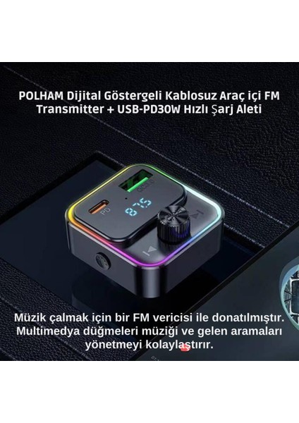 2in1 30W Araç Çakmaklık Şarj Başlığı ve Bluetooth Araç Içi Fm Transmitter Araç Fm Müzik Kiti