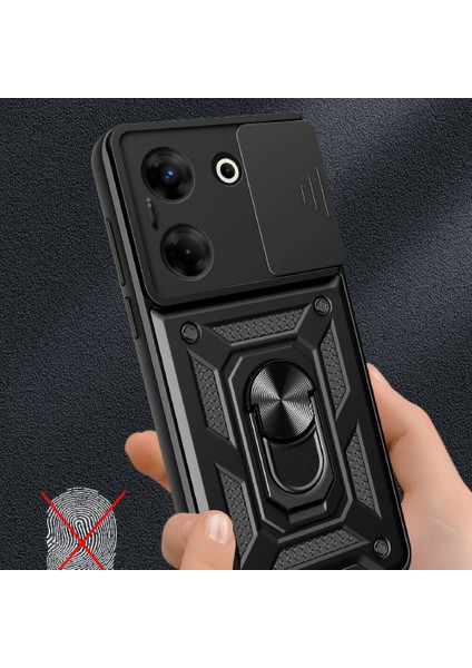 Tecno Camon 20 Kılıf Kamera Korumalı Sürgülü Yüzüklü Standlı Armor Military Tank Kızaklı Silikon Kapak