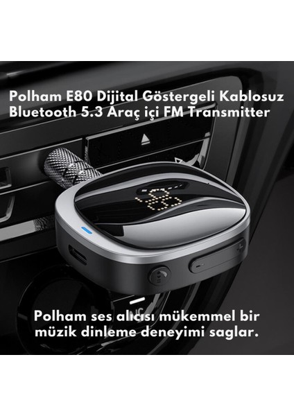 Göstergeli Wireless Bluetooth 5.3 3.5mm Jack Aux Araç Ses Aktarım Kit Araç Fm Transmitter Aux