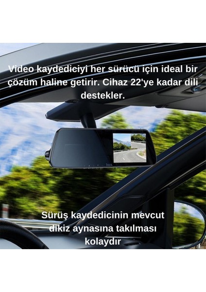 Hd 1080P Ön Arka Sürüş Kaydedici Dikiz Aynası Araç Kamerası Araç Oto Kamera Sürüş Kamerası Ayna