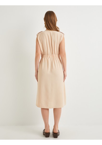 Midi Gömlek Elbise Beli Kuşaklı Düğmeli Cepli Apoletli fırsatları