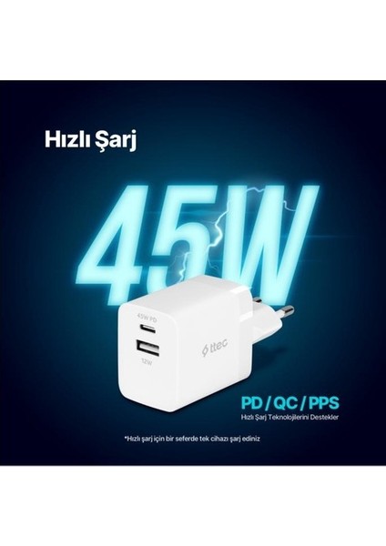 Smartcharger Duo Pd 45W Seyahat Hızlı Şarj Aleti Usb-C+Usb-A