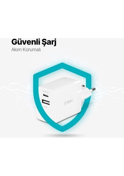 Smartcharger Duo Pd 45W Seyahat Hızlı Şarj Aleti Usb-C+Usb-A