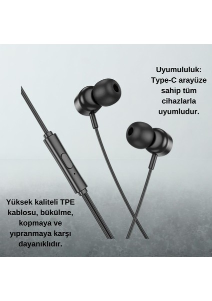 Hc Type-C Girişli Hd Mikrofonlu Stereo Kablolu Type-C Kulaklık Iphone 15 15 Pro Max Kulaklık