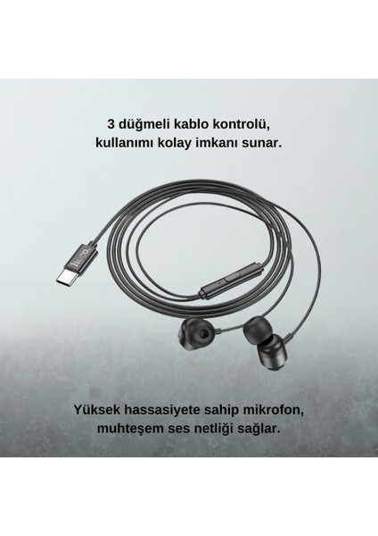 Hc Type-C Girişli Hd Mikrofonlu Stereo Kablolu Type-C Kulaklık Iphone 15 15 Pro Max Kulaklık