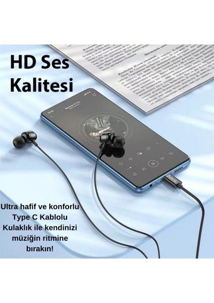 Hc Type-C Girişli Hd Mikrofonlu Stereo Kablolu Type-C Kulaklık Iphone 15 15 Pro Max Kulaklık