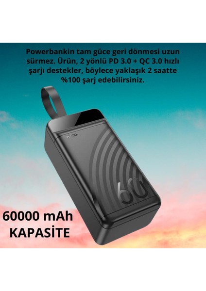 LED Işıklı Ultra Hızlı Dev 22.5W+PD20W 60000MAH Powerbank Güç Bankası Şarj Akım Korumalı