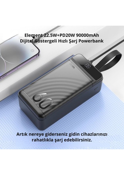 LED Işıklı Ultra Hızlı Dev 22.5W+PD20W 60000MAH Powerbank Güç Bankası Şarj Akım Korumalı