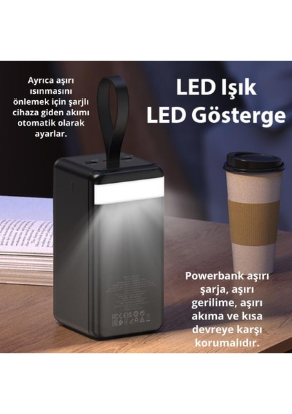 LED Işıklı Ultra Hızlı Dev 22.5W+PD20W 60000MAH Powerbank Güç Bankası Şarj Akım Korumalı