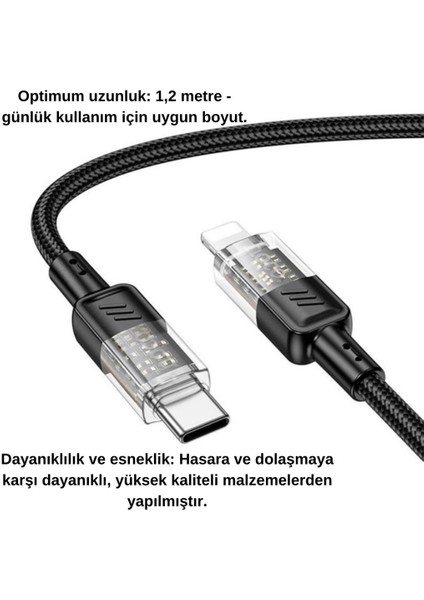 Transparan Super Şarj 27W Type-C To Iphone Şarj Kablosu Iphone 11 12 13 14 Pro Max Şarj Kablo fiyatları