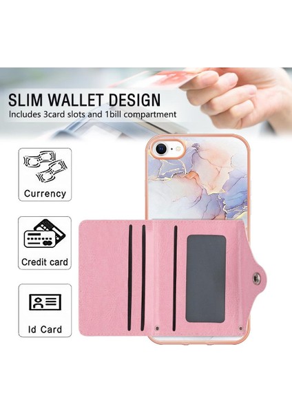 Iphone Se 2022/2020 Ince Cüzdan Yumuşak Tpu Tampon Kart Yuvaları Mermer (Yurt Dışından)