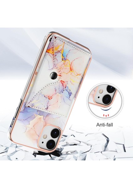 Iphone 12 Için Kılıf Yumuşak Tpu Tampon Kart Yuvaları Ince Cüzdan Mermer (Yurt Dışından)