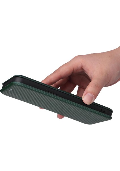 IPhone 14 Için Kılıf Artı Deri Folio Flip Case Manyetik Karbon Fiber (Yurt Dışından)