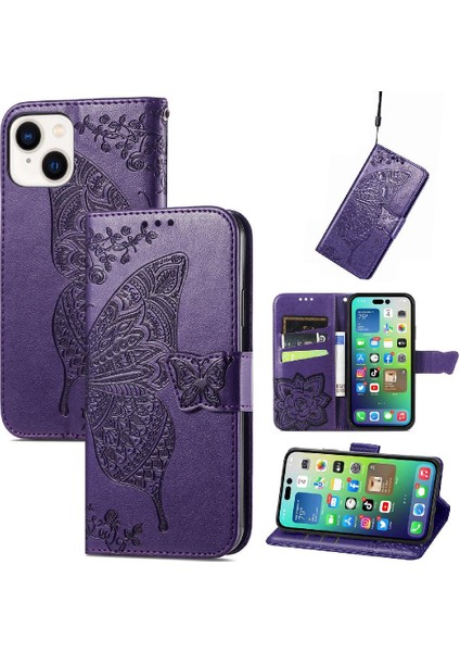IPhone 14 Çok Renkli Iş Kelebek Cüzdan Kanat Için Kılıf (Yurt Dışından)