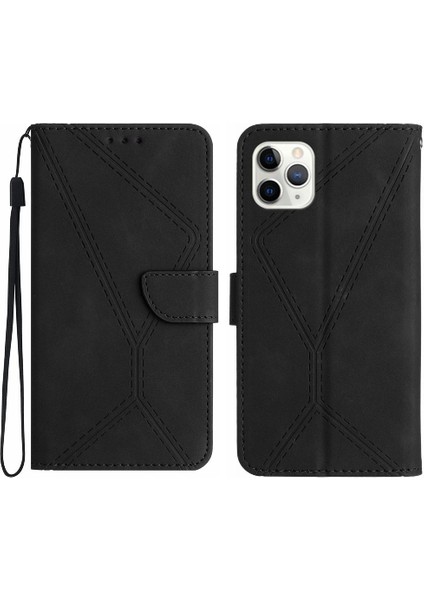IPhone 11 Için Kılıf Pro Telefon Kılıfı Deri Cüzdan Dikiş Kabartmalı Yumuşak (Yurt Dışından)