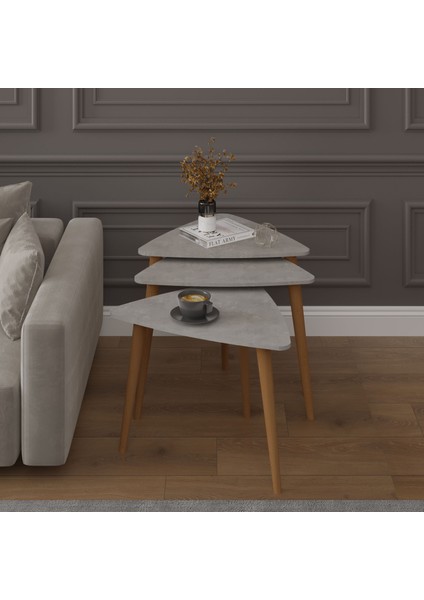 3’lü Üçgen Zigon Sehpa Ahşap Ayaklı