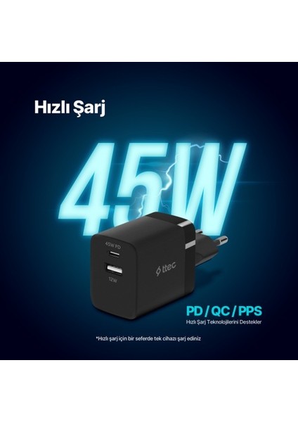 Smartcharger Duo Pd 45W Seyahat Hızlı Şarj Aleti Usb-C+Usb-A