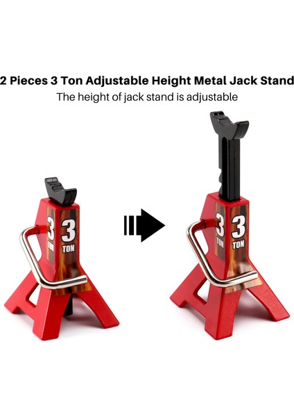 2 Adet Metal 3 Ton Simüle Kriko Yüksekliği Ayarlanabilir Tamir Braketi Sahne Aracı 1/10 Trx4 D90 CC01 Rc Tırmanma Araba Kırmızı (Oyuncak Modeli) (Yurt Dışından)