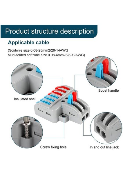 5 Adet 2 Giriş 6 Çıkış Kolay Hızlı Kablo Ekleme Birleştirme Konnektörü - Aç Kapa Kilitli fiyatları