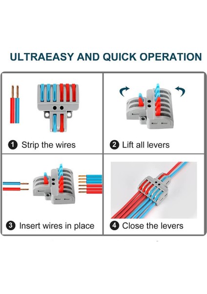 5 Adet 2 Giriş 6 Çıkış Kolay Hızlı Kablo Ekleme Birleştirme Konnektörü - Aç Kapa Kilitli modelleri