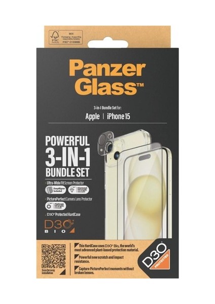 Panzerglass iPhone 15 Uwf Bundle Ekran & Kamera Koruyucu Kapak