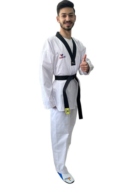 Siyah Yaka Fitilli Taekwondo Elbisesi Dobok