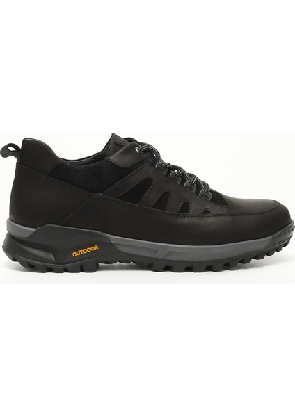 Erkek Siyah Bağcıklı Kauçuk Taban Hakiki Deri Sneaker
