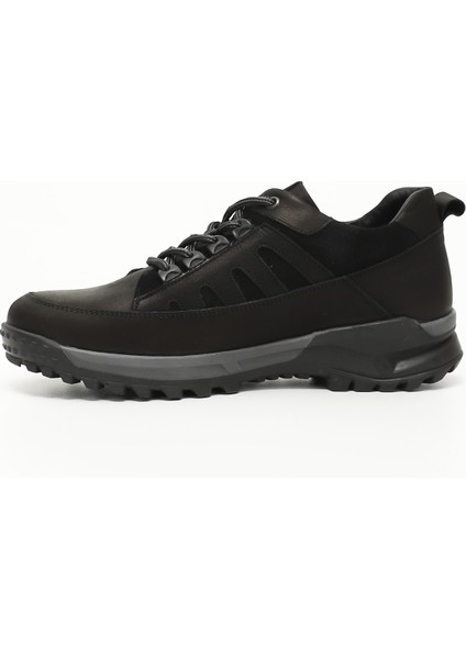Erkek Siyah Bağcıklı Kauçuk Taban Hakiki Deri Sneaker