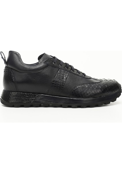 Erkek Lacivert Bağcıklı Hakiki Deri Comfort Sneaker
