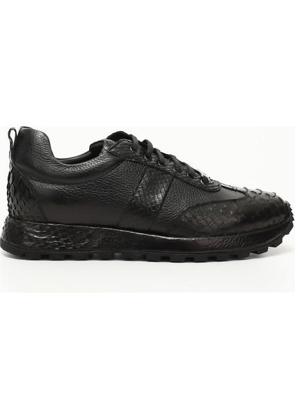 Erkek Siyah Bağcıklı Hakiki Deri Comfort Sneaker