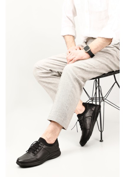 Erkek Siyah Bağcıklı Hakiki Deri Comfort Sneaker fiyatları