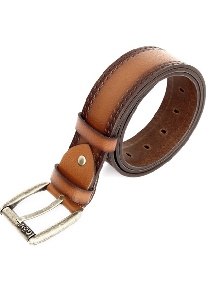 Erkek Taba Hakiki Deri 4,5 Cm Dikişli Kot Kemeri