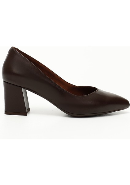 Kadın Kahve Antik Sivri Burun Orta Kalın Topuklu Hakiki Deri Ayakkabı