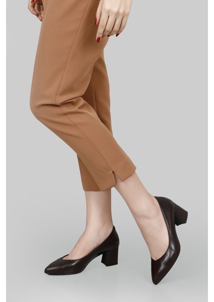 Kadın Kahve Antik Sivri Burun Orta Kalın Topuklu Hakiki Deri Ayakkabı fiyatları