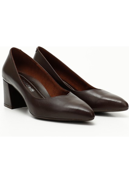 Kadın Kahve Antik Sivri Burun Orta Kalın Topuklu Hakiki Deri Ayakkabı modelleri