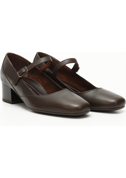 Kadın Kahve Antik Kısa Kalın Topuklu Mary Jane Hakiki Deri Ayakkabı modelleri
